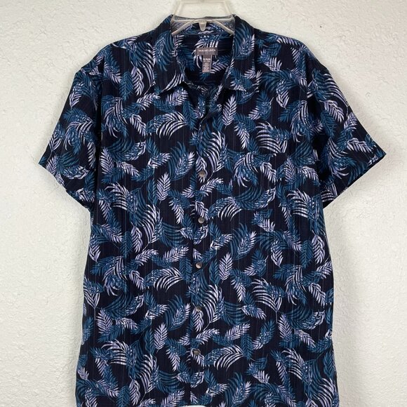 Van Heusen Men’s Air Short Sleeve Button Down Shirt – Blue Leaf Print – Size XL - Picture 1 of 15